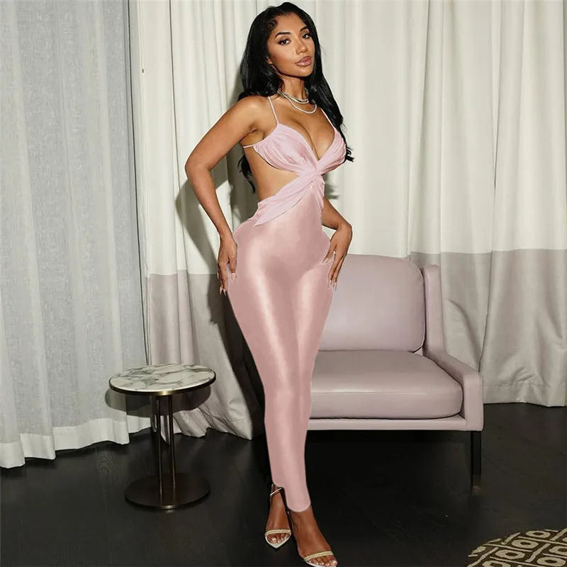 Sexy  Women's One-Piece High-Waisted Color Block Cross Back Tight Long Pants Summer New Arrival