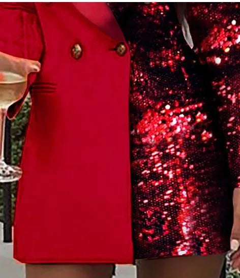 women's suit skirt casual turndown sequins patchwork long sleeve solid color above knee daily