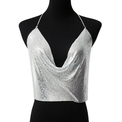 Women'S Wrap Crop Top Tank Tops Sequins Sexy Solid Color