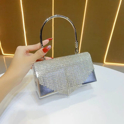 Elegant Fringed Rhinestone Crossbody Clutch Bag For Evening Dresses Cheongsam Ball Gown High-End Women's Handbag Fashionable Square Polyester Bag