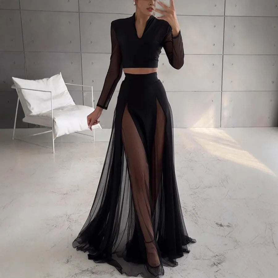 Holiday Street Women's Streetwear Solid Color Polyester Voile/Milk Silk Skirt Co-ord Set Skirt Sets