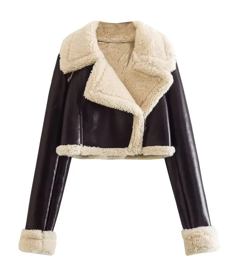 Women's Streetwear Color Block Zipper Zipper Leather Jacket Casual Jacket