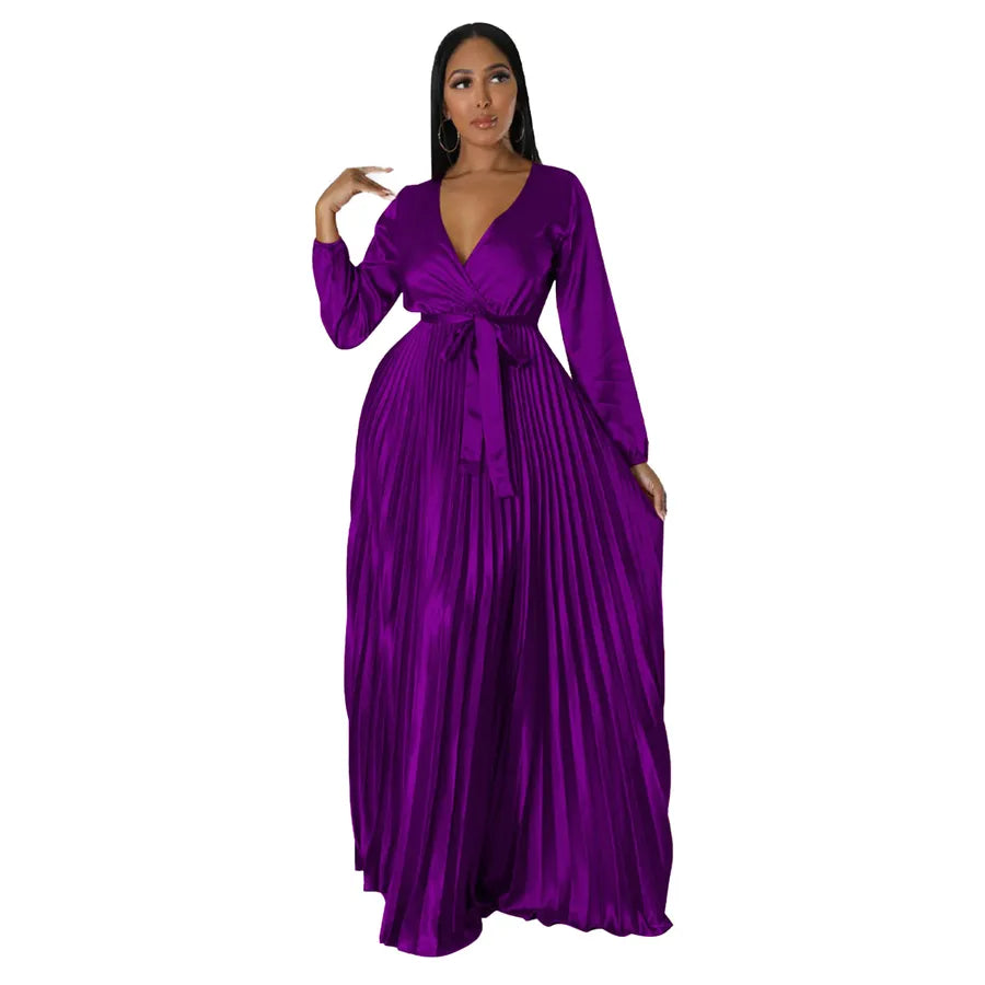 women's swing dress elegant v neck long sleeve solid color maxi long dress party