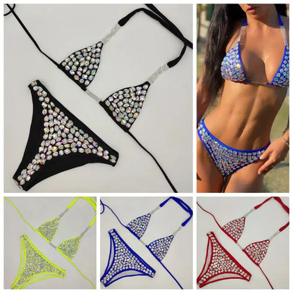 2PC Showgirl Rhinestone String Bikini