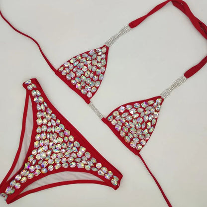 2PC Showgirl Rhinestone String Bikini