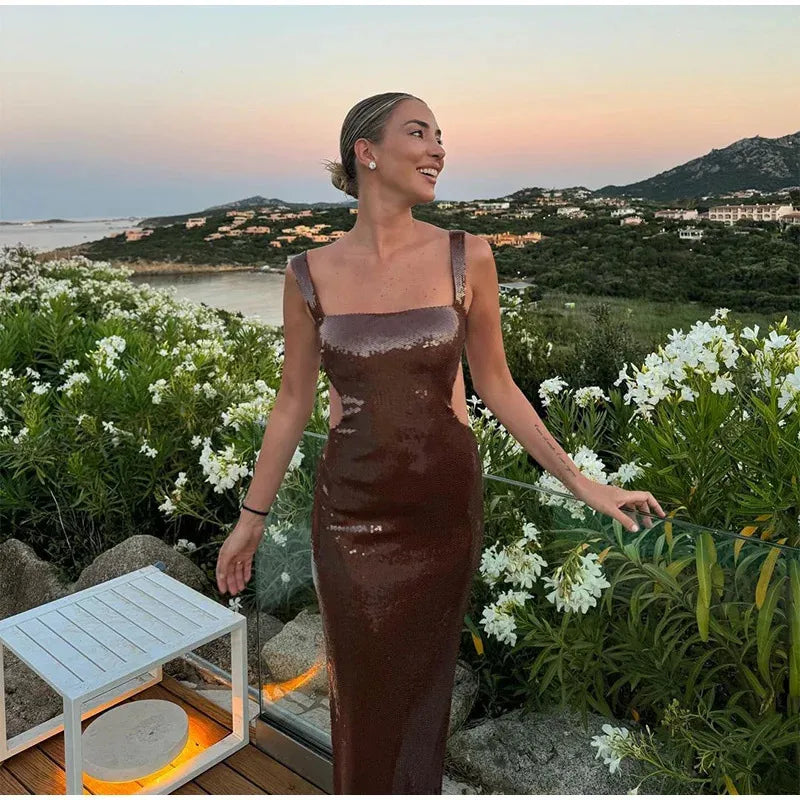 Women's Sheath Dress Elegant Strap Sleeveless Solid Color Maxi Long Dress Banquet