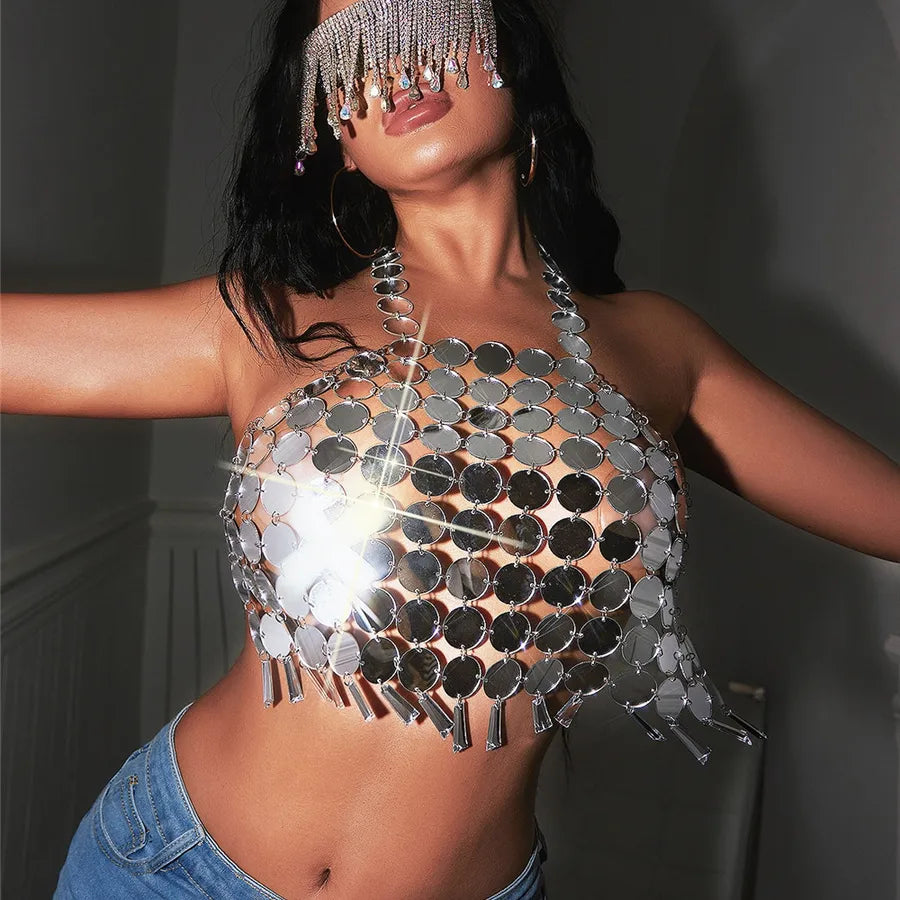 women's tank tops sequins tassel backless fashion