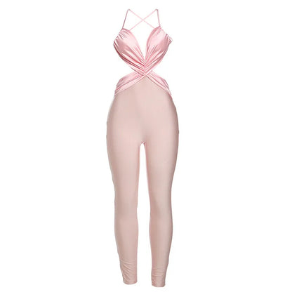 Sexy  Women's One-Piece High-Waisted Color Block Cross Back Tight Long Pants Summer New Arrival