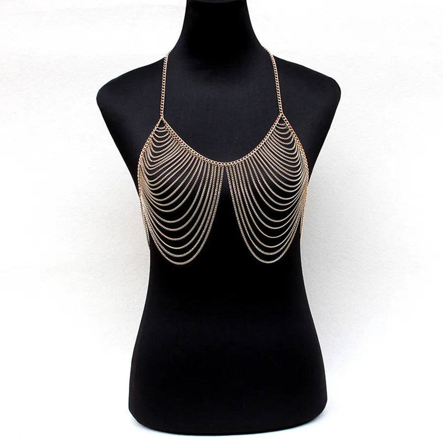 jewelry  vintage alloy chest chain women's hollow gold chain handmade body chain