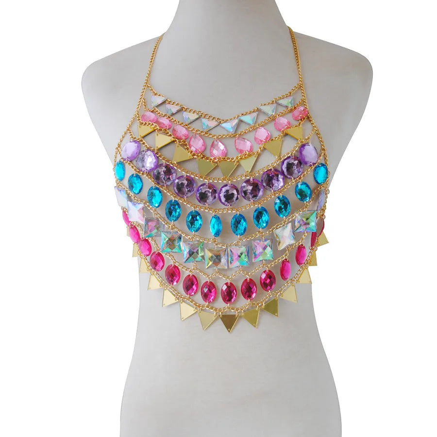 Jewelry Summer Sexy Exaggerated Beach Clothes Magic Gem Handmade Chest Chain Body Chain Accessories