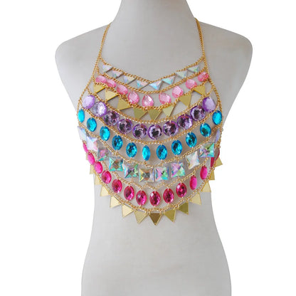 Jewelry Summer Sexy Exaggerated Beach Clothes Magic Gem Handmade Chest Chain Body Chain Accessories