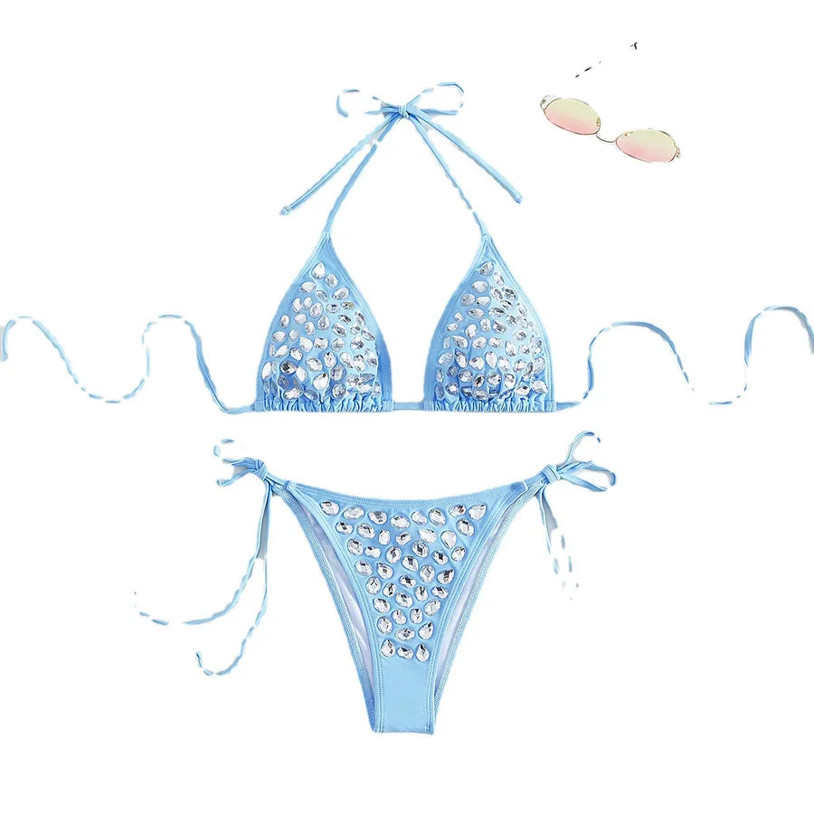 women's solid color 2 piece set bikinis