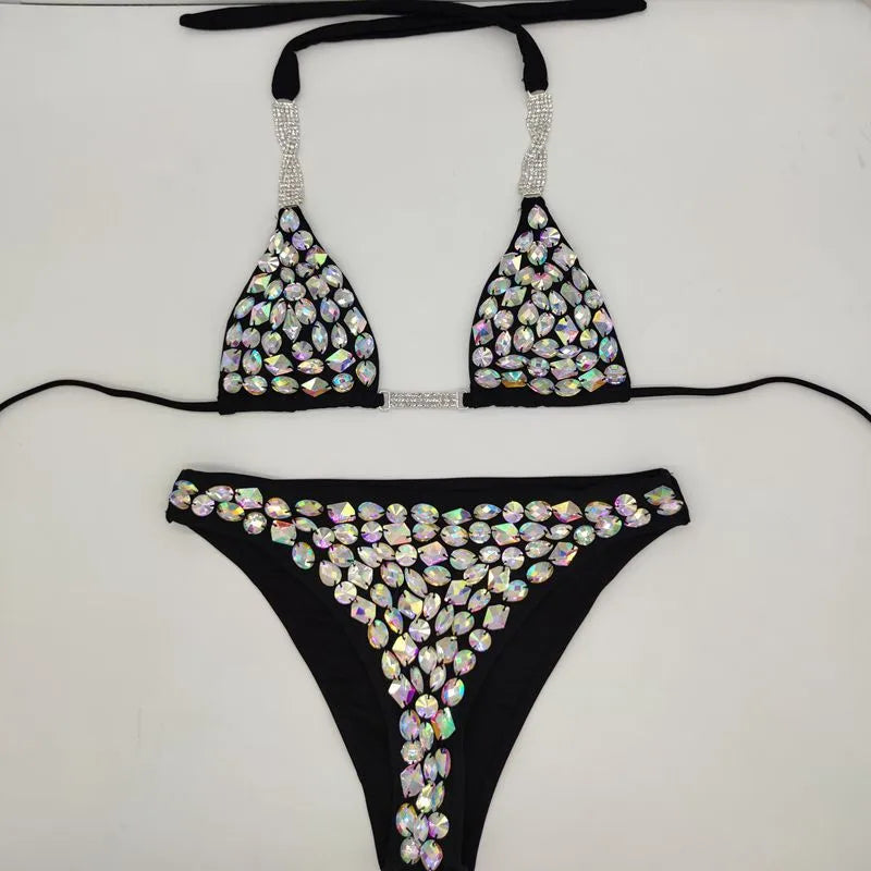 2PC Showgirl Rhinestone String Bikini
