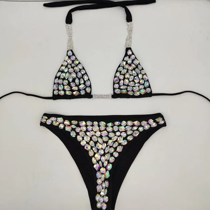 2PC Showgirl Rhinestone String Bikini