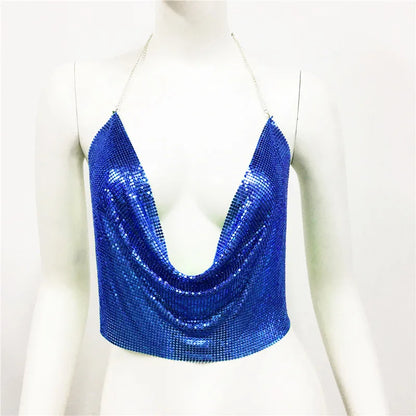 Women'S Wrap Crop Top Tank Tops Sequins Sexy Solid Color
