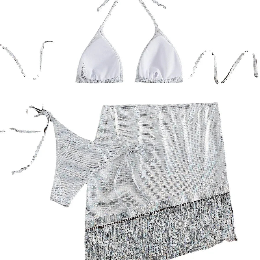 women's sexy solid color 3 piece set bikinis