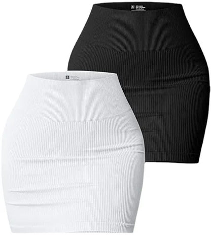 summer sexy solid color spandex polyester above knee skirts