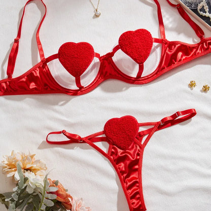 Women's Sexy Heart Shape Sexy Lingerie Sets Home Honeymoon Three-point Low Waist Thong Sexy Lingerie