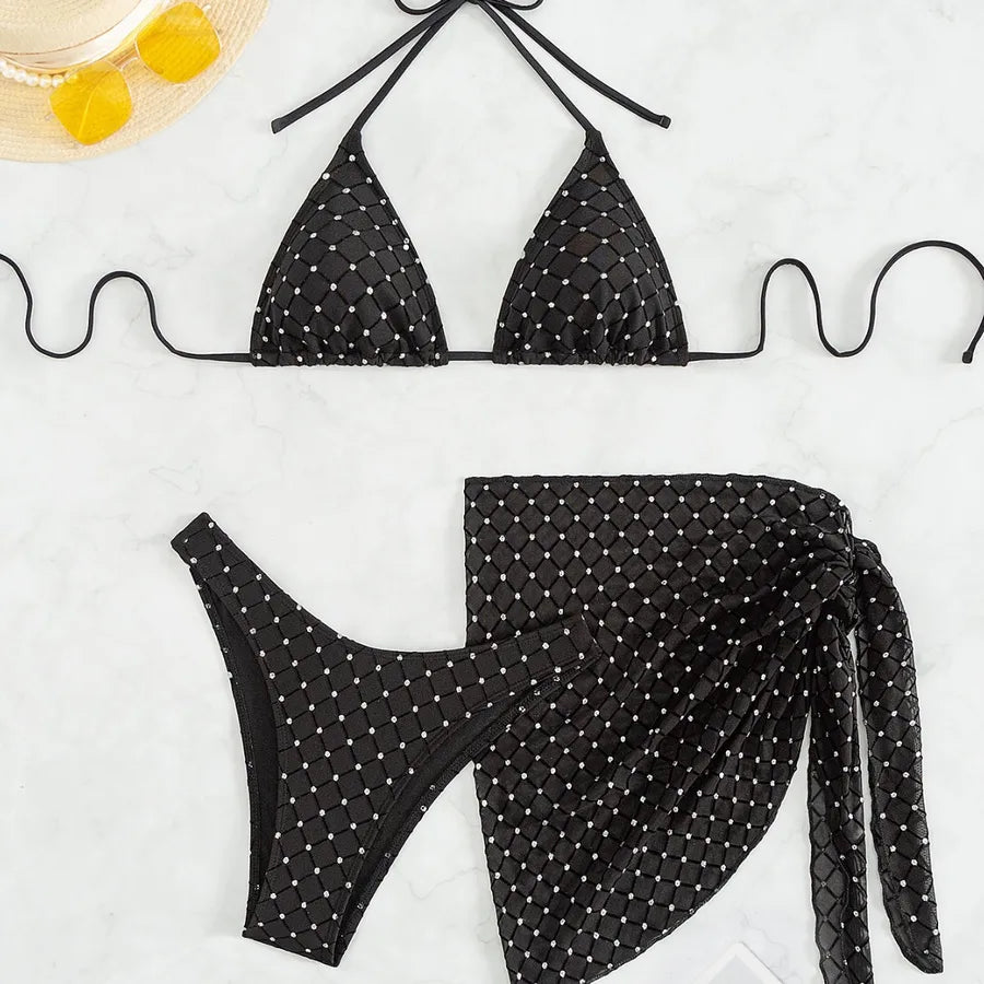 Black Sparkle 3PC Showgirl Bikini Set