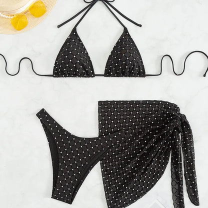 Black Sparkle 3PC Showgirl Bikini Set