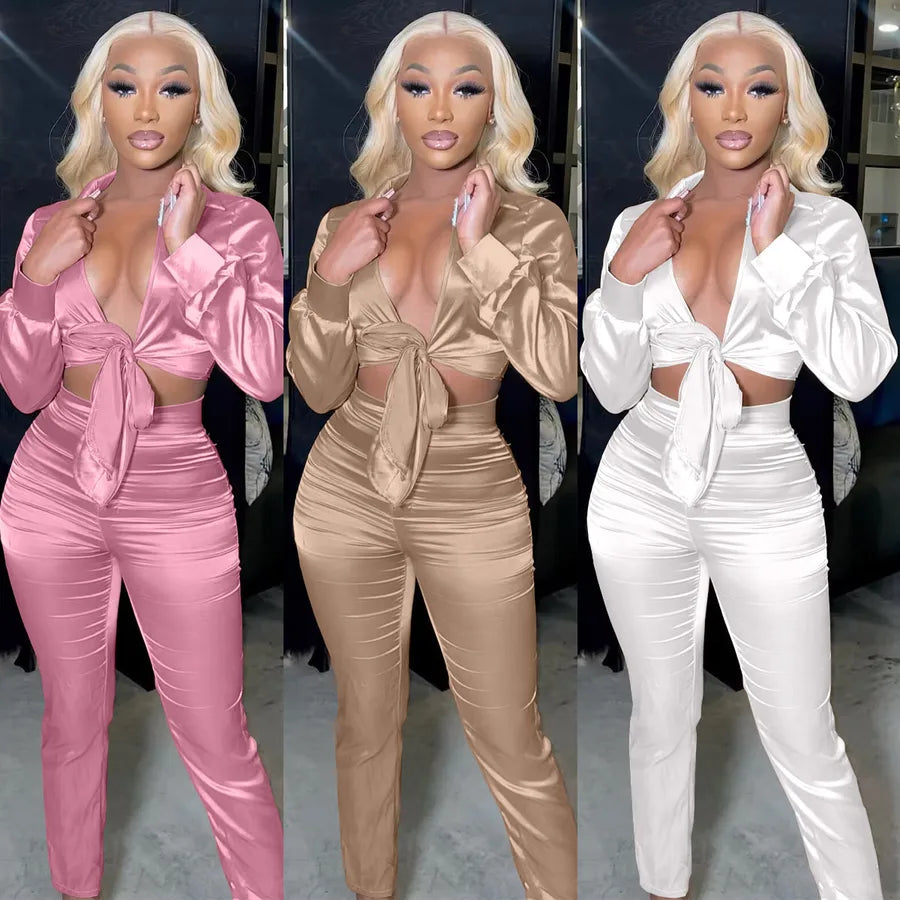 Holiday Selfie Women's Casual Elegant Solid Color Polyester Pants Sets Pants Sets