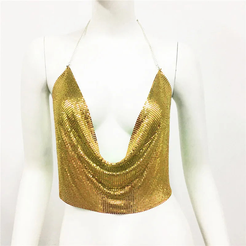 Women'S Wrap Crop Top Tank Tops Sequins Sexy Solid Color