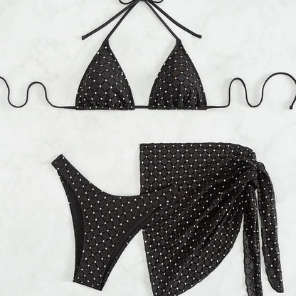Black Sparkle 3PC Showgirl Bikini Set