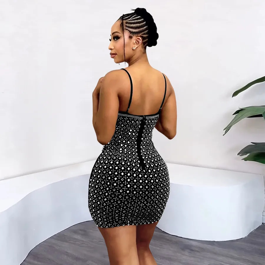 Fashionable Short Skirt Dress Diamond Embellished