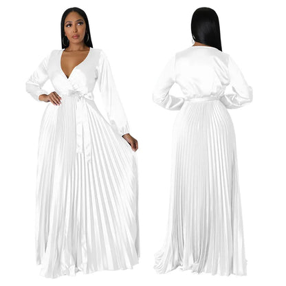 women's swing dress elegant v neck long sleeve solid color maxi long dress party