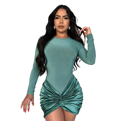 Women's Sheath Dress Streetwear Round Neck Long Sleeve Solid Color Above Knee Cocktail Party