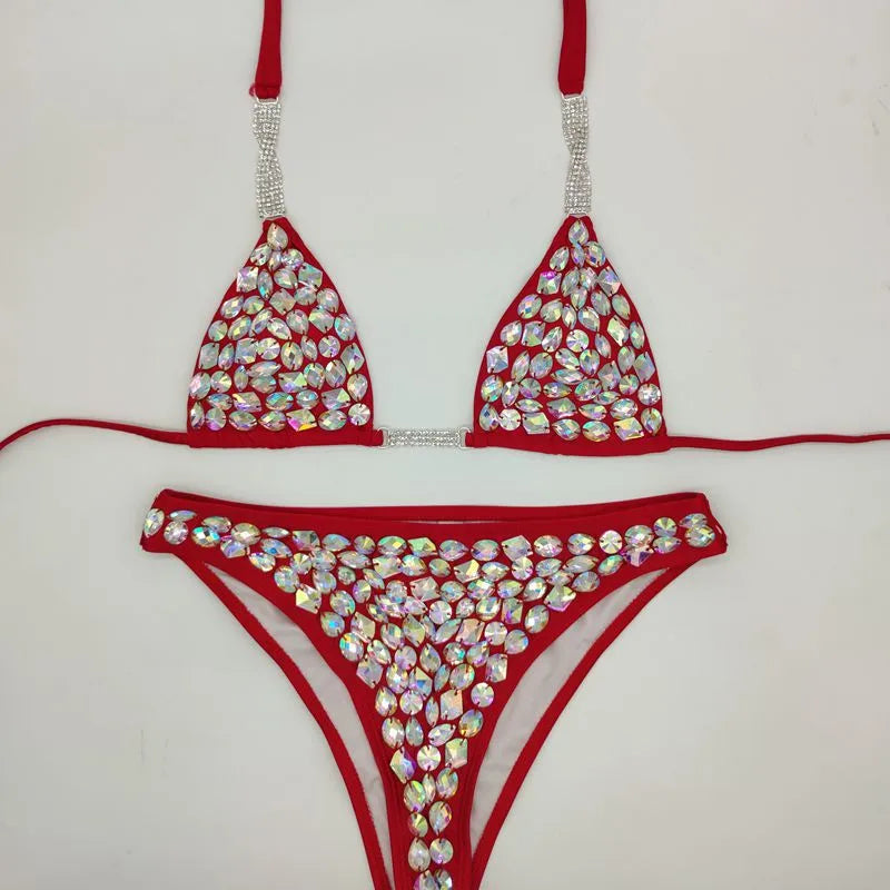 2PC Showgirl Rhinestone String Bikini