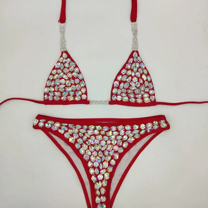 2PC Showgirl Rhinestone String Bikini