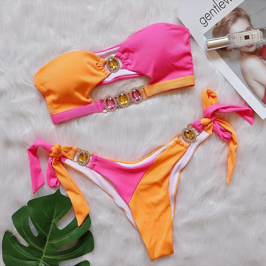 women's multicolor 2 piece set bikinis