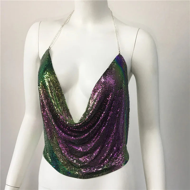 Women'S Wrap Crop Top Tank Tops Sequins Sexy Solid Color