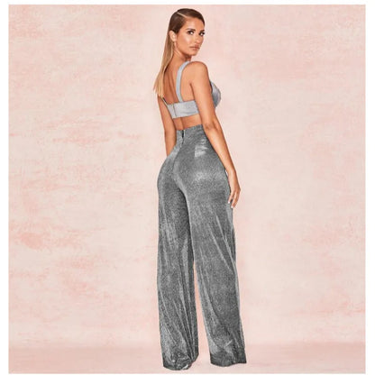 Hot Silver High Waist Wide Leg Pants