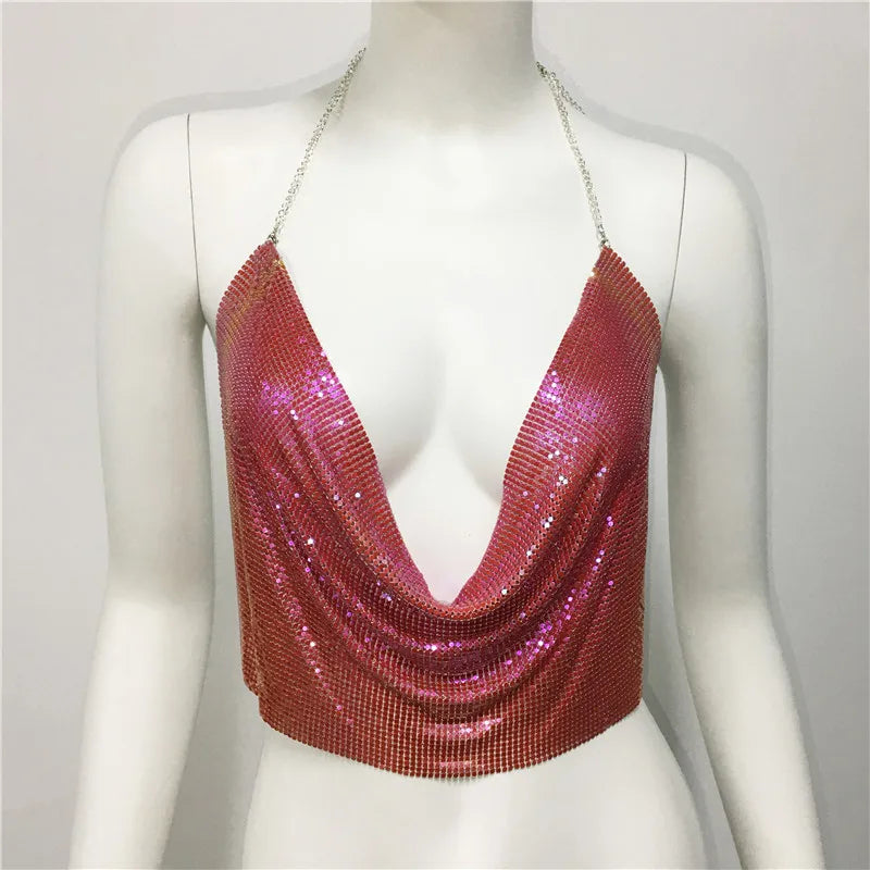 Women'S Wrap Crop Top Tank Tops Sequins Sexy Solid Color