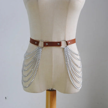 jewelry sexy pu leather multi-layer chain chest chain metal leather bra top accessories body chain