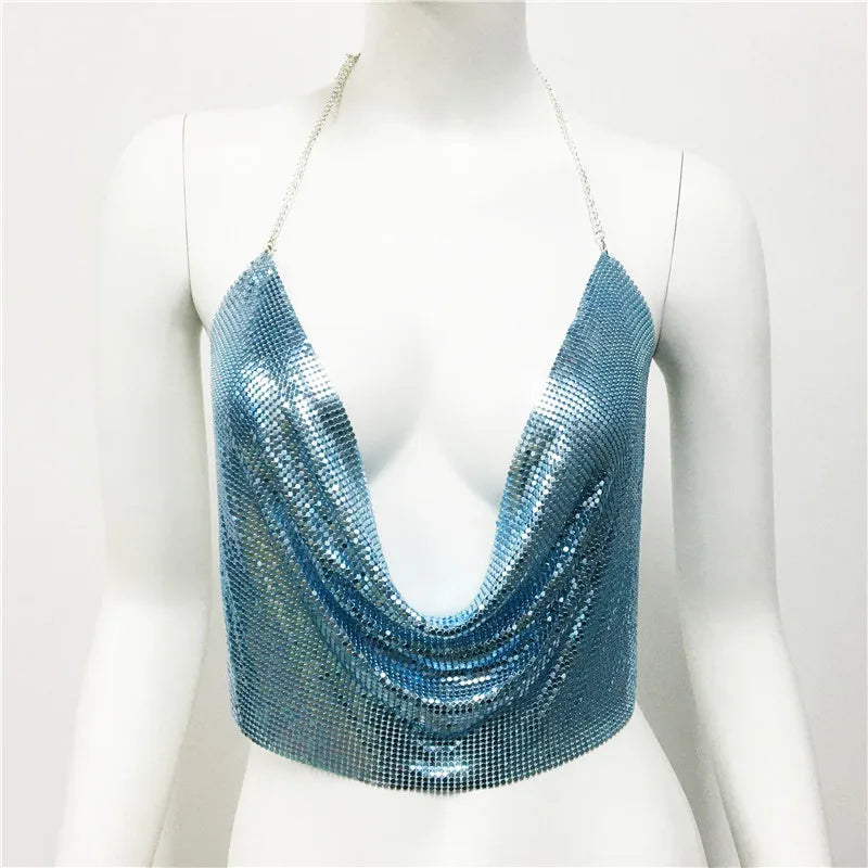 Women'S Wrap Crop Top Tank Tops Sequins Sexy Solid Color