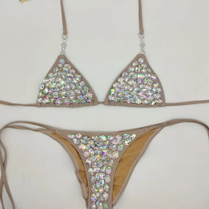 2PC Showgirl Rhinestone String Bikini
