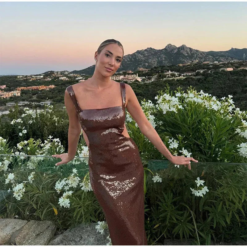 Women's Sheath Dress Elegant Strap Sleeveless Solid Color Maxi Long Dress Banquet