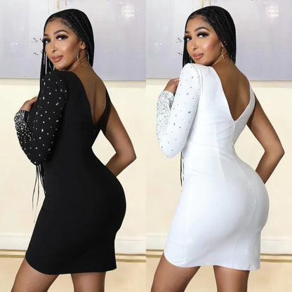 women's pencil skirt sexy v neck diamond long sleeve solid color above knee holiday banquet