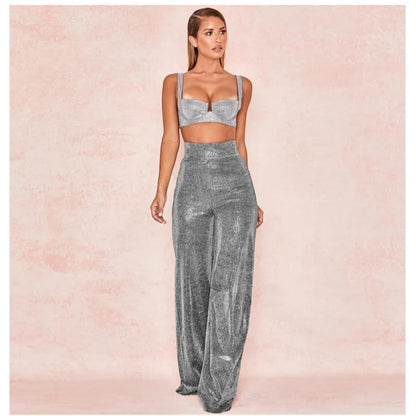Hot Silver High Waist Wide Leg Pants
