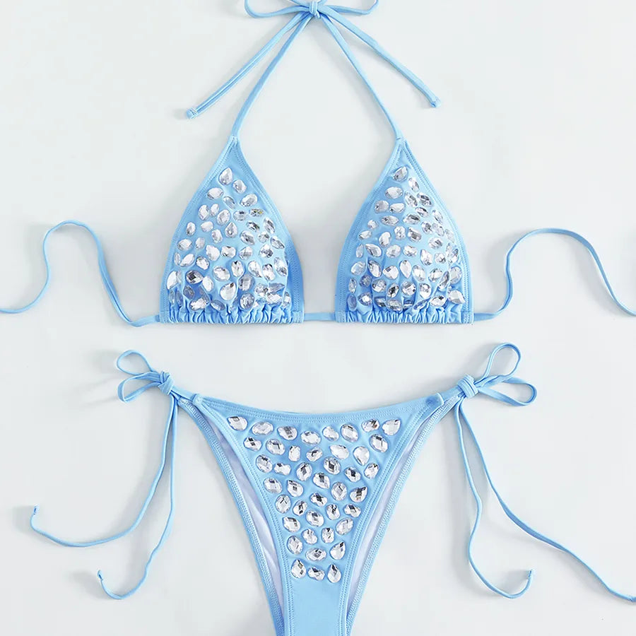 women's solid color 2 piece set bikinis