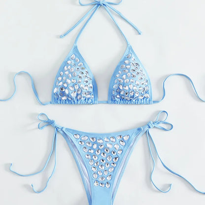 women's solid color 2 piece set bikinis