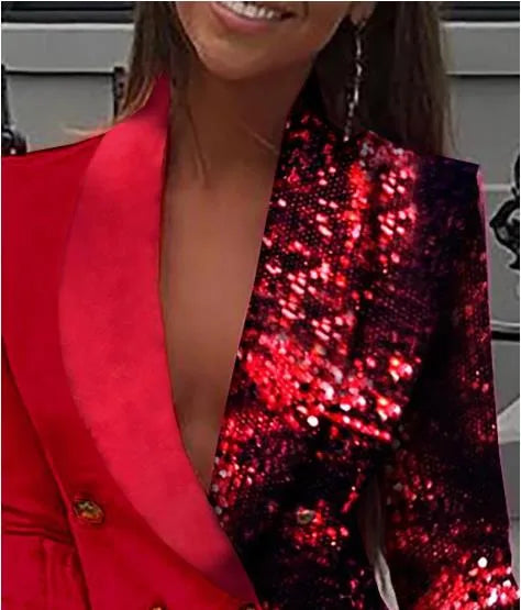 women's suit skirt casual turndown sequins patchwork long sleeve solid color above knee daily