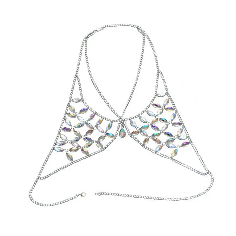 Jewelry Accessories, Fashionable and Sexy Acrylic Gemstone Clothing, Colorful Chest Chain, Women's Bra Body Chain