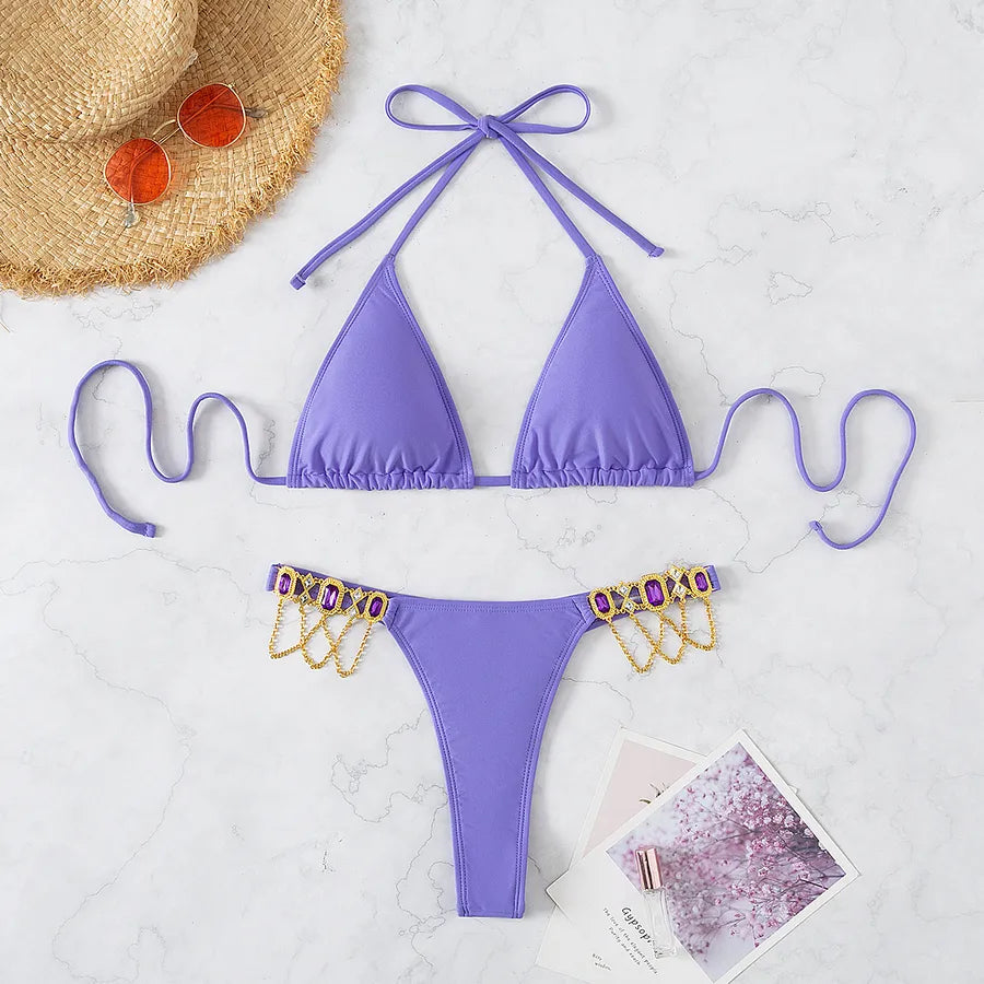 Solid Color Gem Bikini
