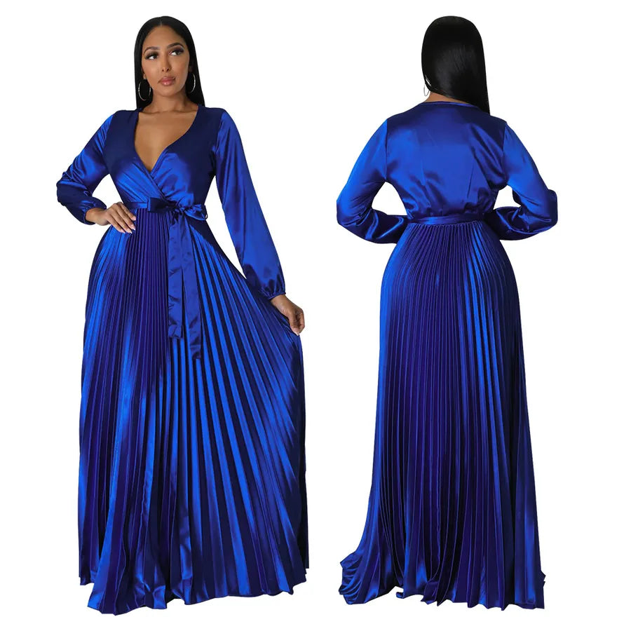 women's swing dress elegant v neck long sleeve solid color maxi long dress party