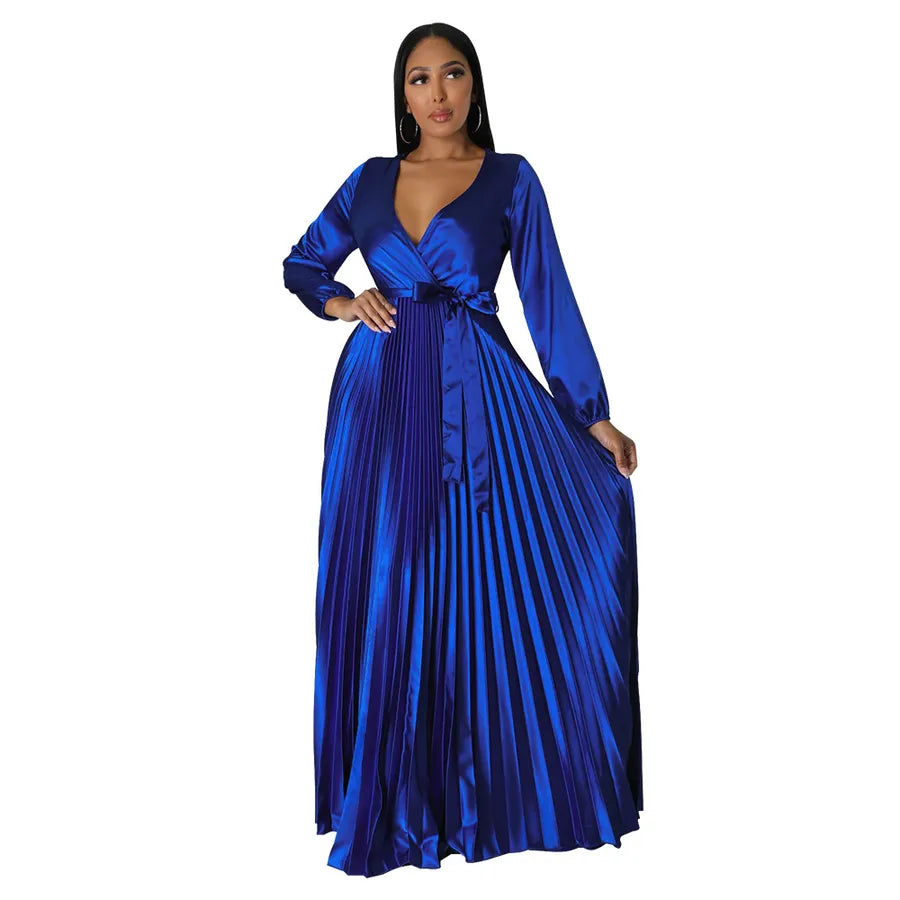 women's swing dress elegant v neck long sleeve solid color maxi long dress party