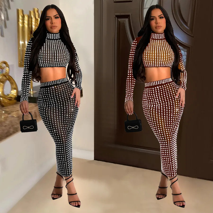 Women's Elegant Style Temperament Commuter Polka Dots Diamond Skirt Sets